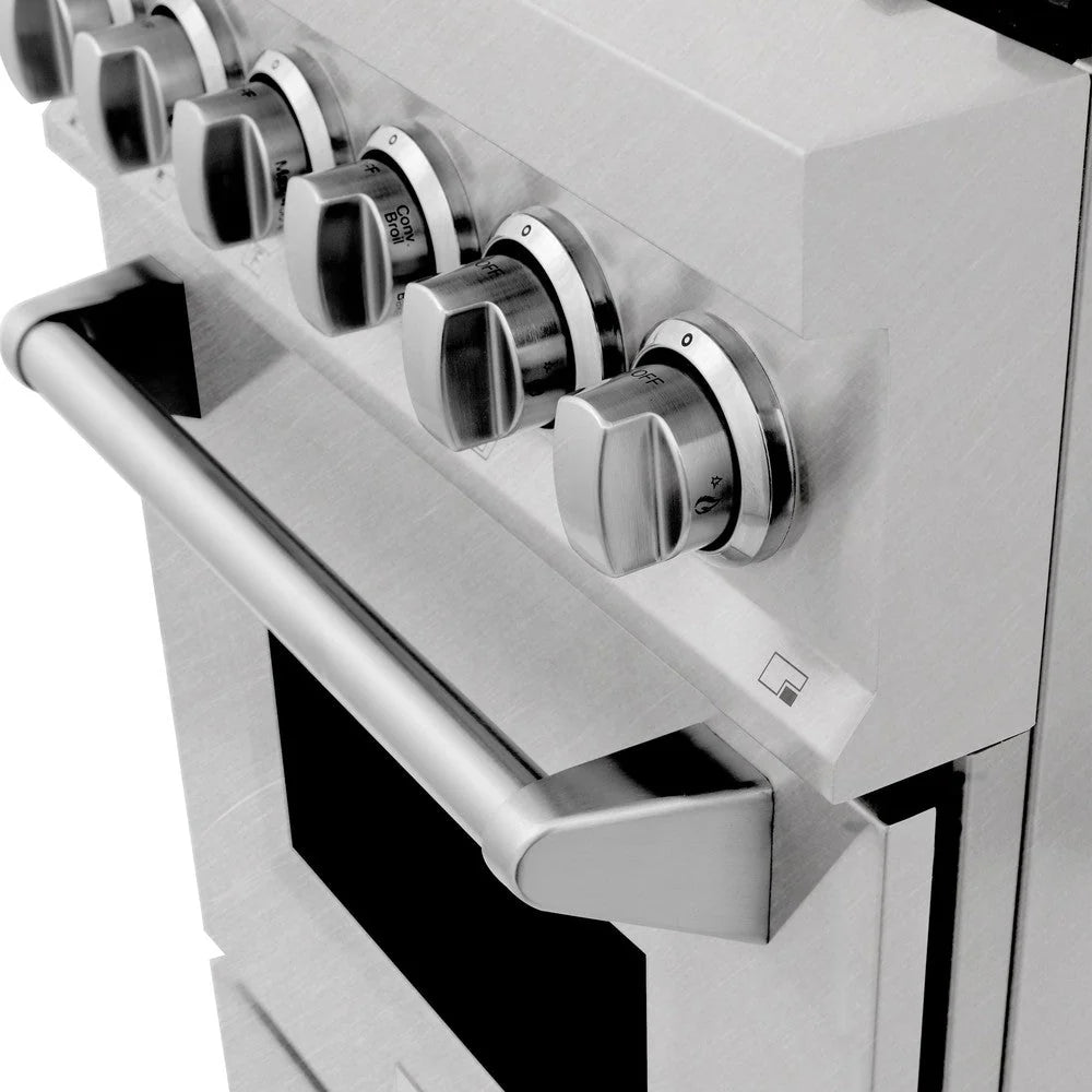 ZLINE - 24 in. 2.8 cu. ft. Legacy Dual Fuel Range with Gas Cooktop and Electric Convection Oven in Satin Stainless Steel with 4 Brass Burners