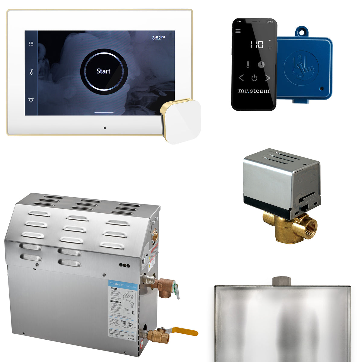 MrSteam - MS (XButler) 6 kW (6000 W) Steam Shower Generator Package with iSteamX Control in White Satin Brass
