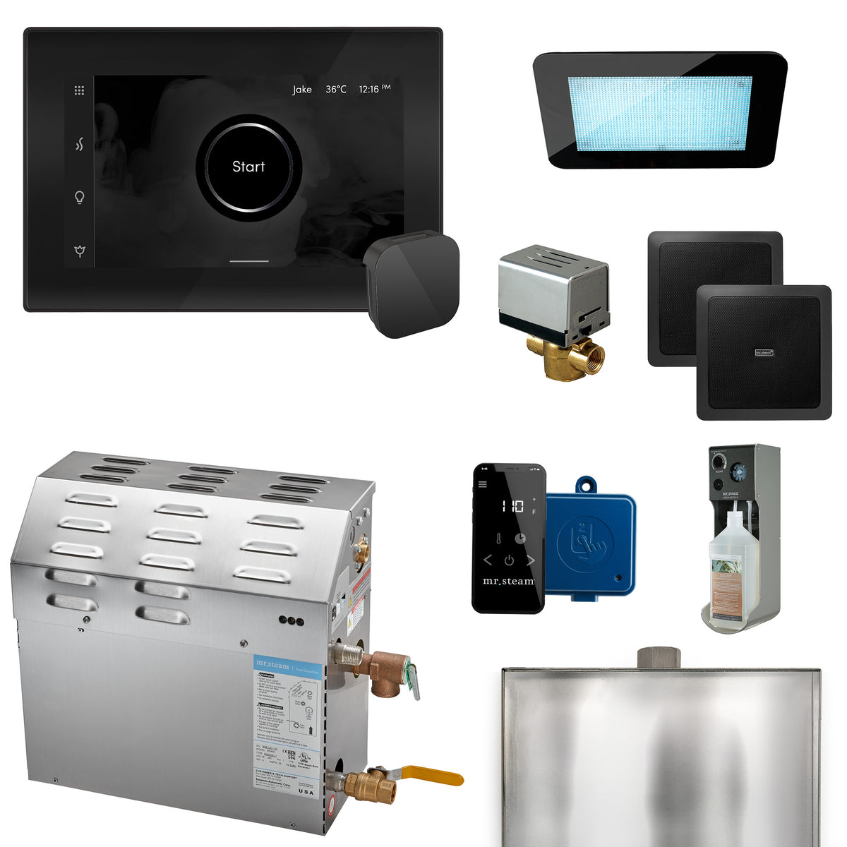 MrSteam - MS (XDream) 6000-Watt Steam Generator with iSteamX Control and Aroma Glass Steamhead in Black Matte Black