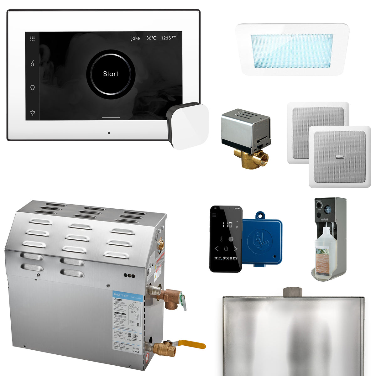 MrSteam - MS (XDream) 7500-Watt Steam Generator with iSteamX Control and Aroma Glass Steamhead in White Matte Black