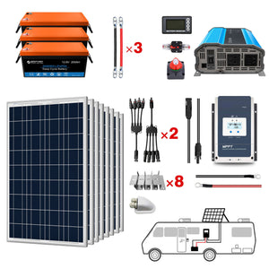 ACOPOWER - Lithium Battery Poly Solar Power Complete System with Battery and Inverter for RV Boat 12V Off Grid Kit