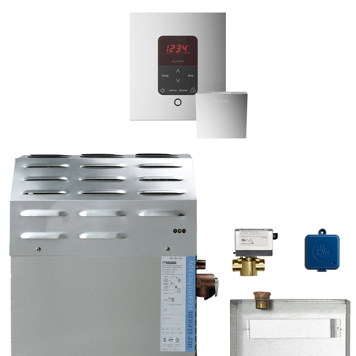 MrSteam - Super (Butler) 12 kW (12000 W) Steam Shower Generator Package with iTempoPlus Control in Square Polished Chrome