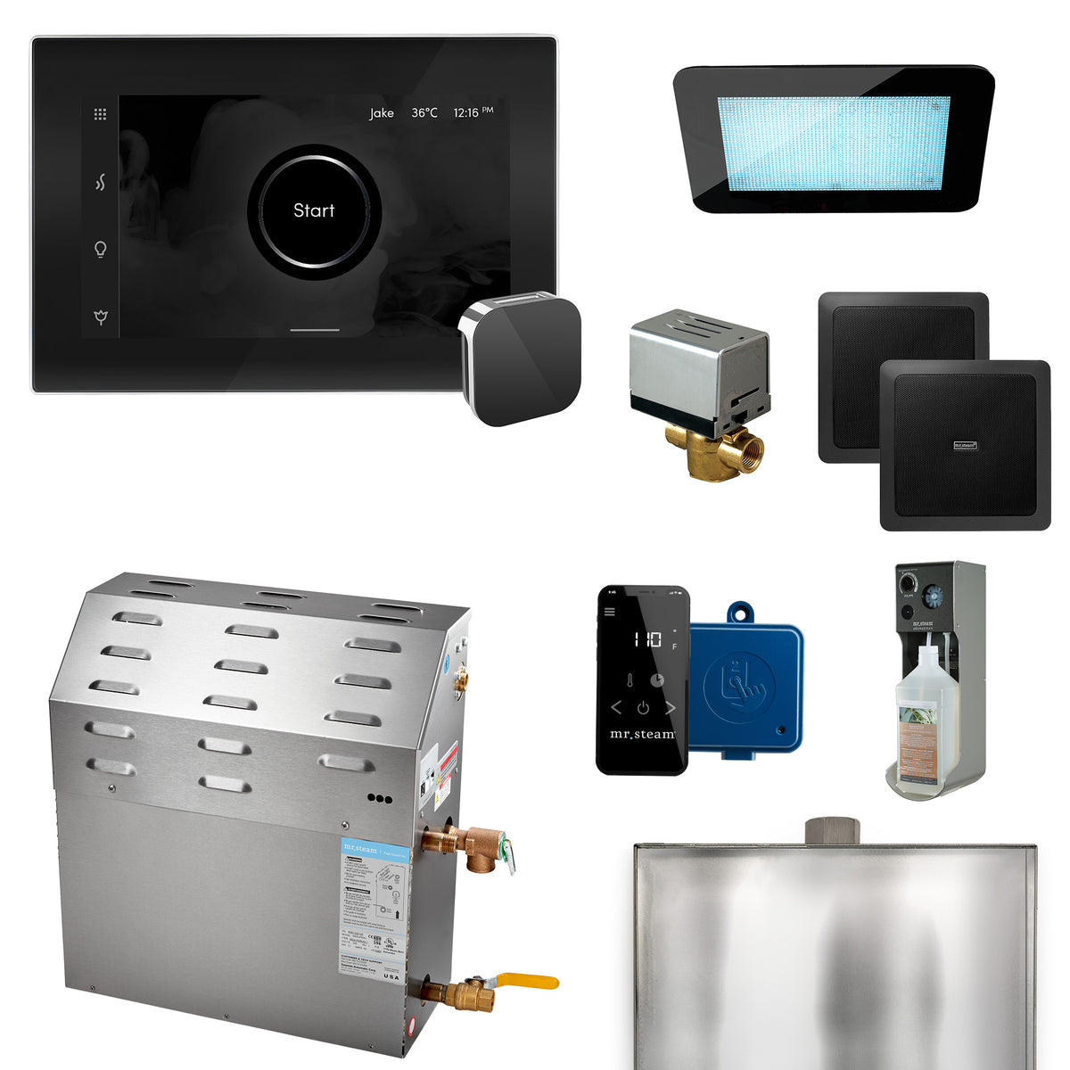 MrSteam - Super (XDream) 12000-Watt Steam Generator with iSteamX Control and Aroma Glass Steamhead in Black Polished Chrome