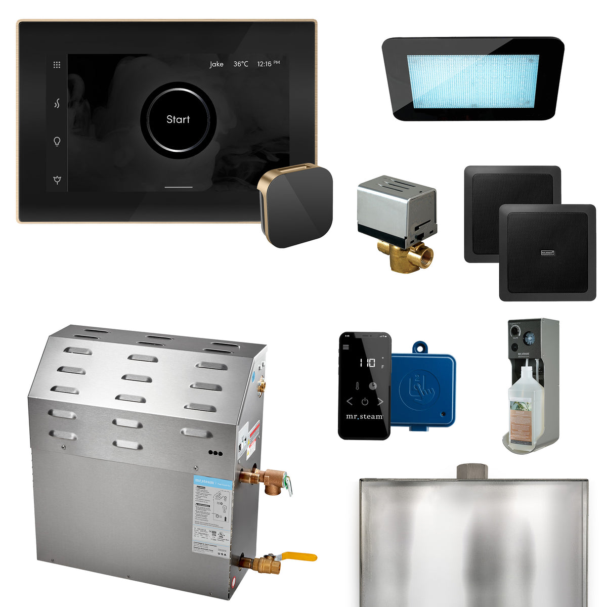 MrSteam - Super (XDream) 10000-Watt Steam Generator with iSteamX Control and Aroma Glass Steamhead in Black Brushed Bronze