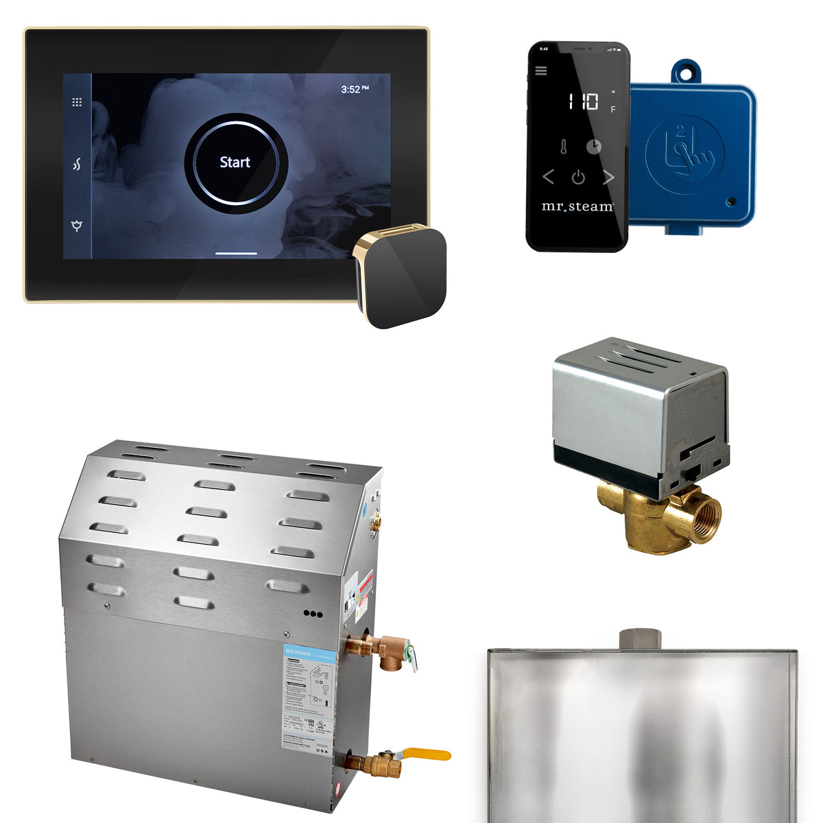 MrSteam - Super (XButler) 10 kW (10000 W) Steam Shower Generator Package with iSteamX Control in Black Polished Brass