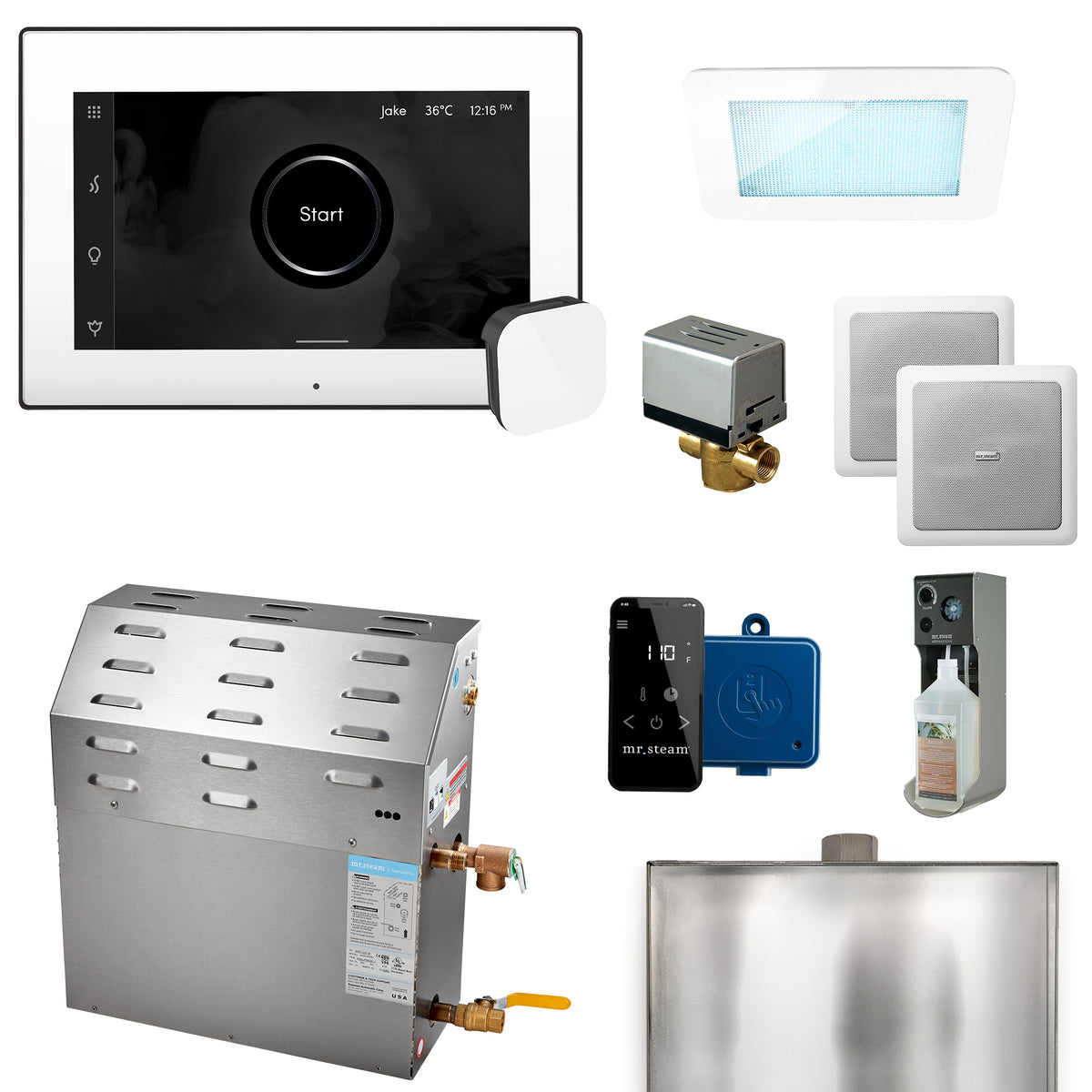 MrSteam - Super (XDream) 10000-Watt Steam Generator with iSteamX Control and Aroma Glass Steamhead in White Matte Black