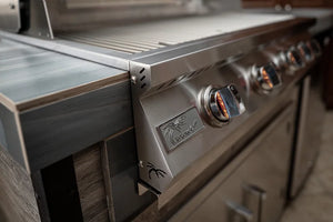 KoKoMo - Elite 6' BBQ Island With Built In BBQ Grill Drift Wood Look Siding 30 Inch Doors