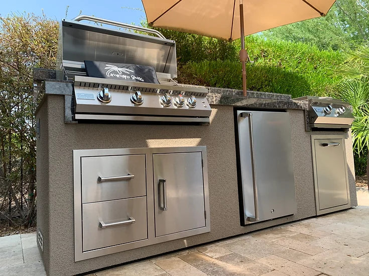 KoKoMo - 5 Burner Griddle Combo Drawer Fridge Outdoor Kitchen