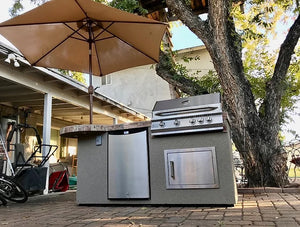 KoKoMo - Maui 7'6" BBQ Island With 33" Round Bar on one end Led Lights and Built In BBQ