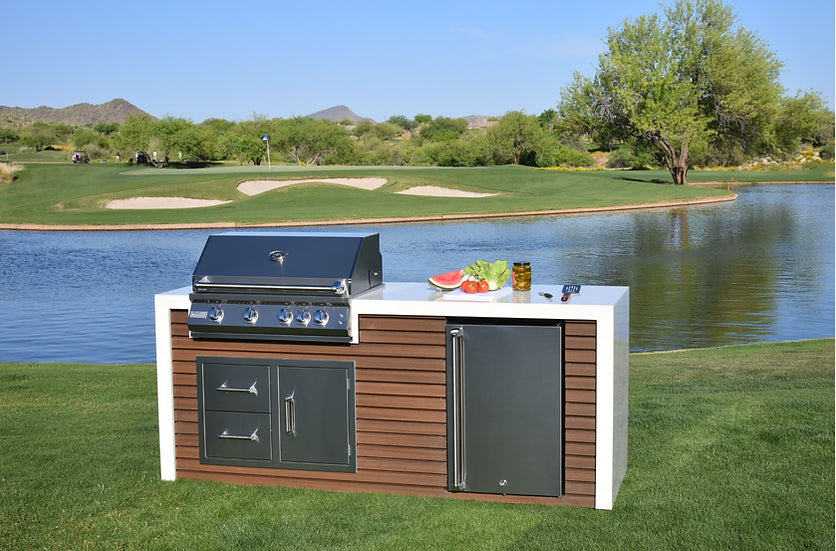 KoKoMo - Professional Shiplap Outdoor Kitchen With Waterfall Edge