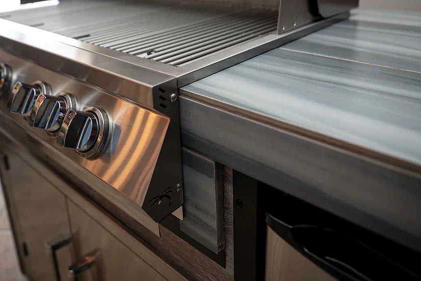 KoKoMo - Elite 6&#39; BBQ Island With Built In BBQ Grill Drift Wood Look Siding 30 Inch Doors