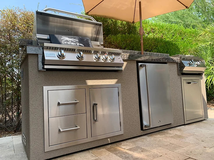 KoKoMo - 5 Burner Griddle Combo Drawer Fridge Outdoor Kitchen