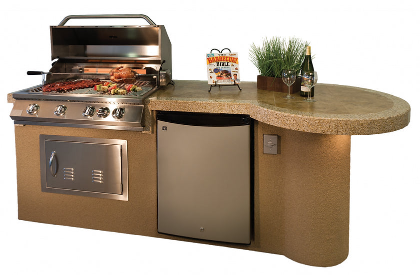 KoKoMo - Maui 7&#39;6&quot; BBQ Island With 33&quot; Round Bar on one end Led Lights and Built In BBQ