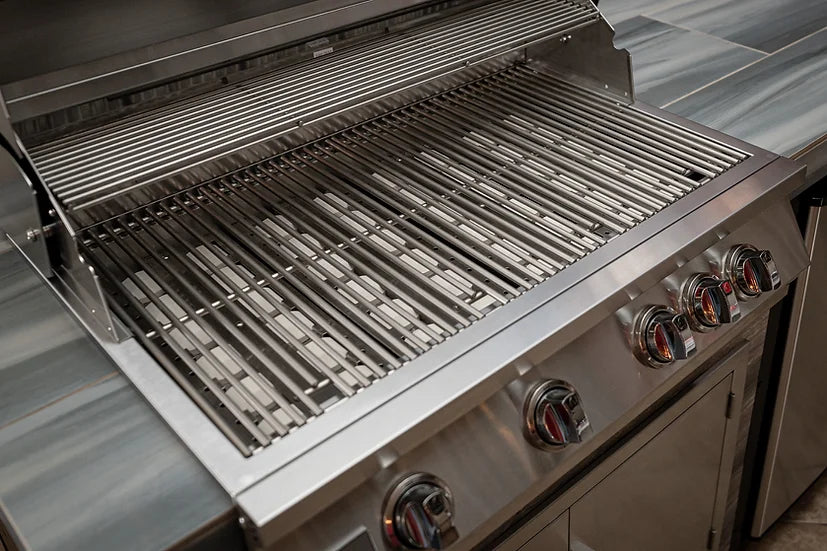 KoKoMo - Elite 6&#39; BBQ Island With Built In BBQ Grill Drift Wood Look Siding 30 Inch Doors