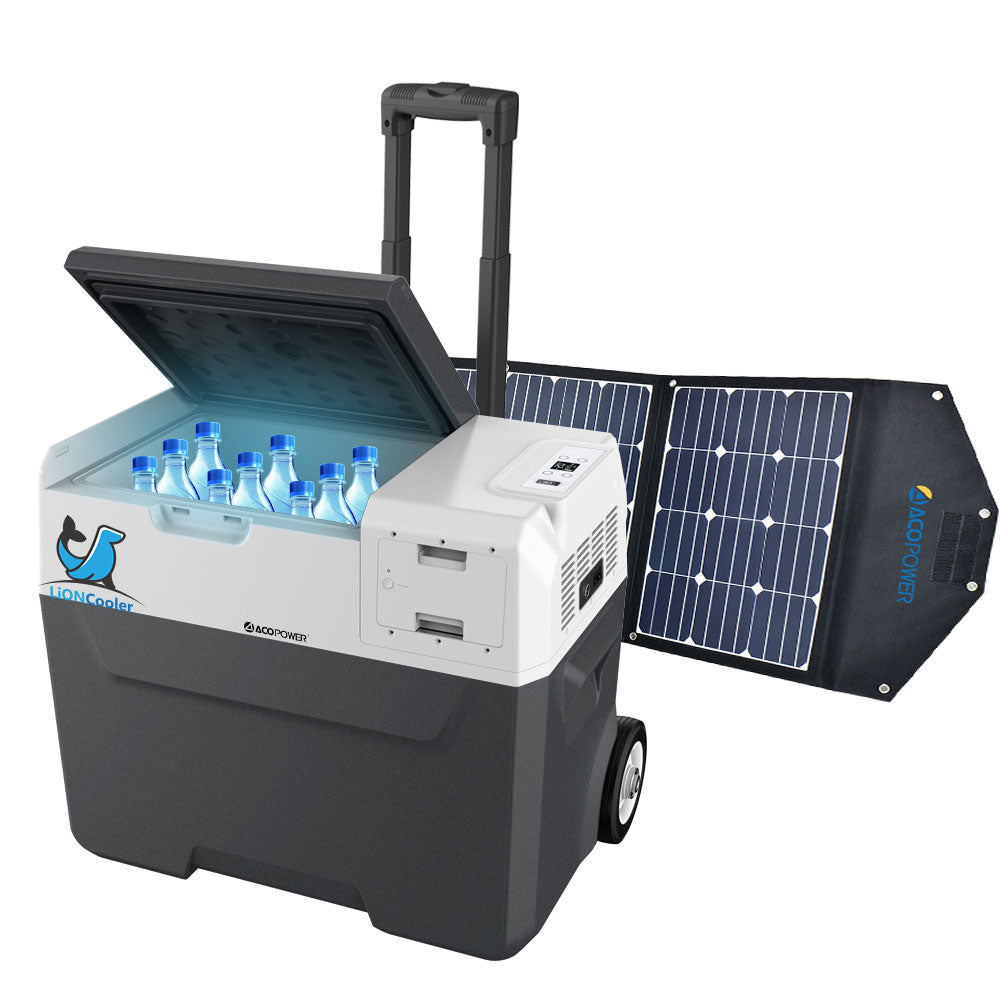 ACOPOWER - LiONCooler Combo, X40A Portable Solar Fridge/Freezer (42 Quarts) and 90W Solar Panel