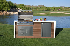 KoKoMo - Professional Shiplap Outdoor Kitchen With Waterfall Edge