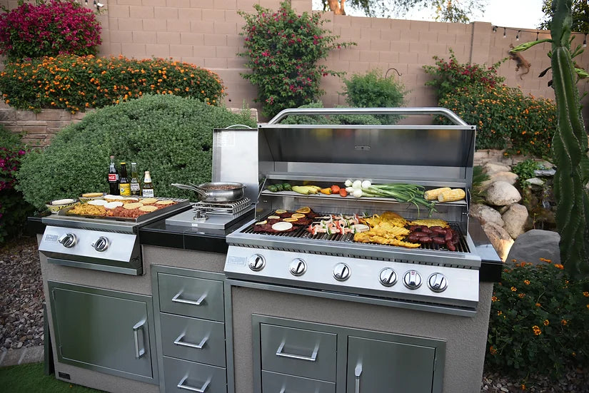 KoKoMo - Teppanyaki, Griddle, Built-In BBQ Grill with Side Burner, Storage Drawers 7&#39;6&quot;