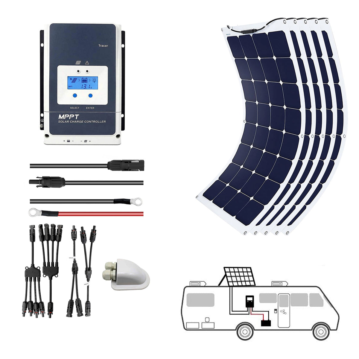 ACOPOWER - 550 Watts Flexible Solar Marine Kit , 50A MPPT Charge Controller
