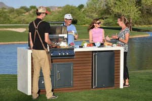 KoKoMo - Professional Shiplap Outdoor Kitchen With Waterfall Edge