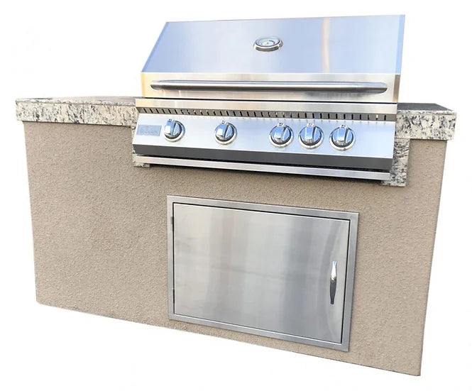 KoKoMo - 5&#39; Maldives BBQ Island with Built In 4 Burner BBQ Grill and Access Door