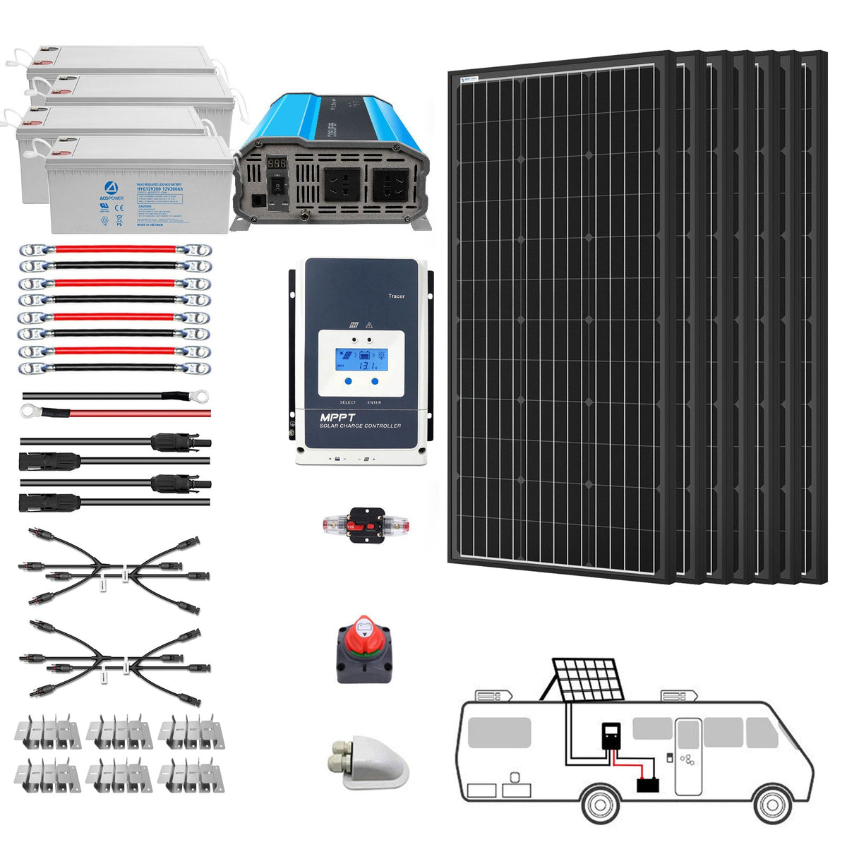 ACOPOWER - 600W Mono Black RV Solar System