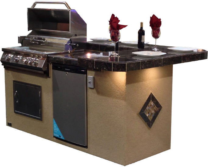 KoKoMo - St. John 7&#39;6&quot; BBQ Island W High Bar on three sides and Lights 4 Burner BBQ Grill