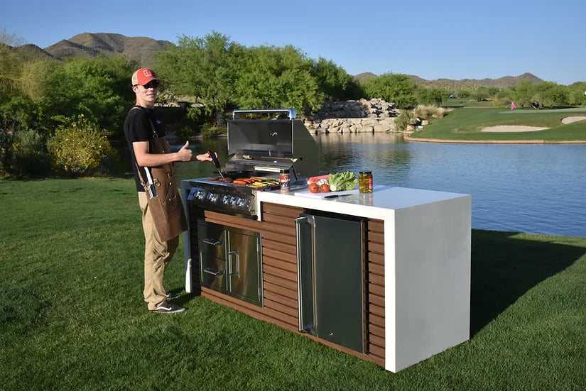 KoKoMo - Professional Shiplap Outdoor Kitchen With Waterfall Edge
