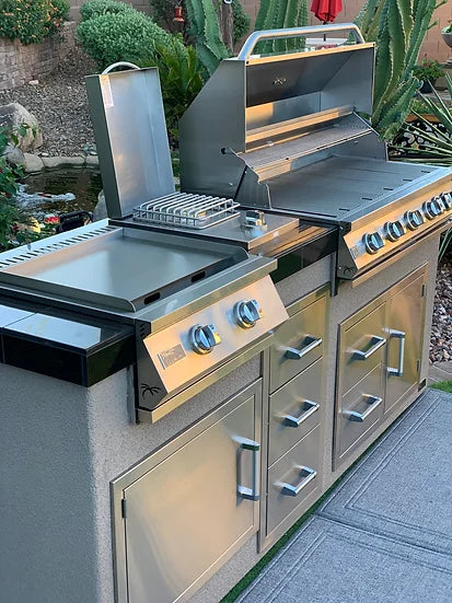 KoKoMo - Teppanyaki, Griddle, Built-In BBQ Grill with Side Burner, Storage Drawers 7&#39;6&quot;