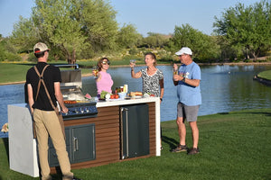 KoKoMo - Professional Shiplap Outdoor Kitchen With Waterfall Edge