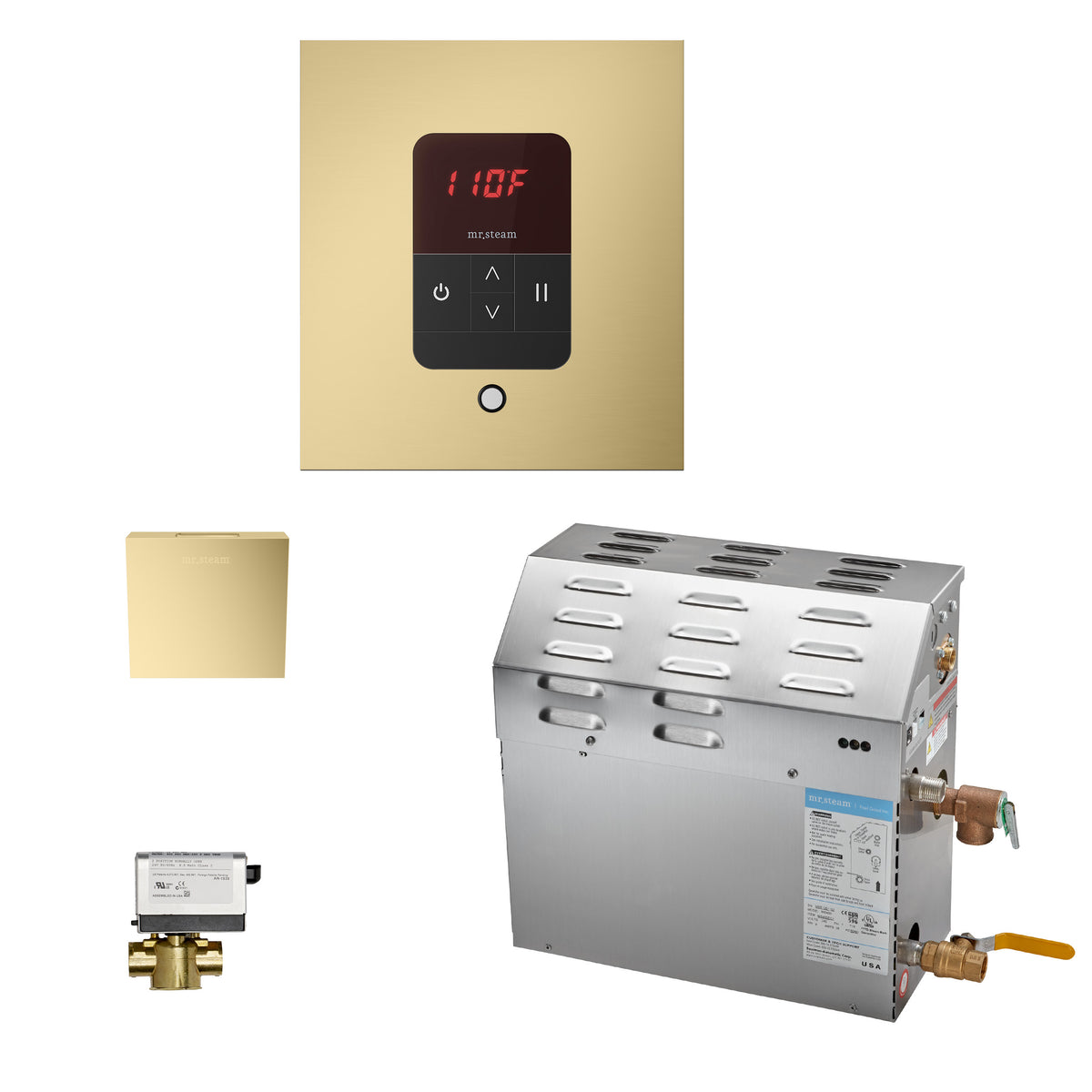 MrSteam - MS (iTempo) 9 kW (9000 W) Steam Shower Generator Package with iTempo Control in Square Satin Brass