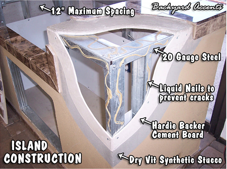 KoKoMo - St. John 7&#39;6&quot; BBQ Island W High Bar on three sides and Lights 4 Burner BBQ Grill