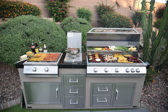 KoKoMo - Teppanyaki, Griddle, Built-In BBQ Grill with Side Burner, Storage Drawers 7&#39;6&quot;