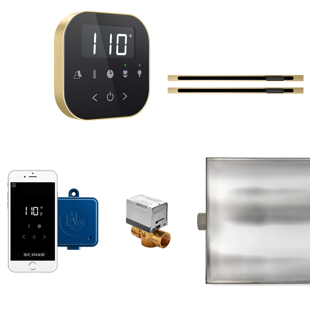 MrSteam - AirButler Max Linear Steam Shower Control Package with AirTempo Control and Linear SteamHead in Black Satin Brass