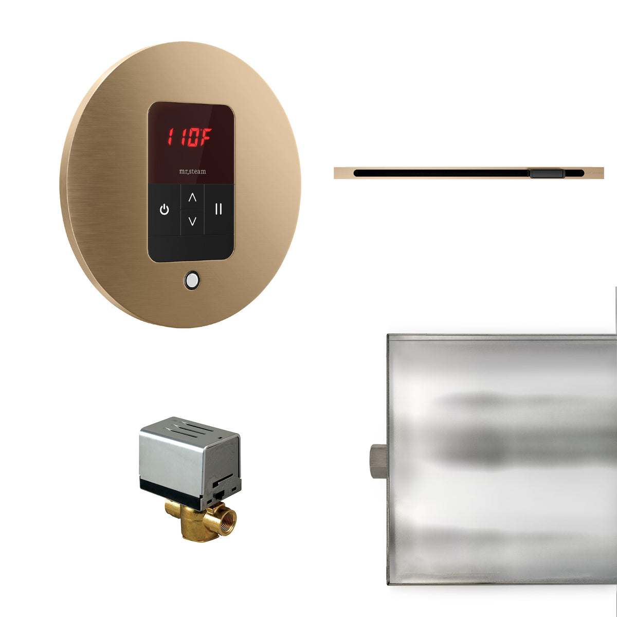 MrSteam - Basic Butler Linear Steam Shower Control Package with iTempo Control and Linear SteamHead in Round Brushed Bronze