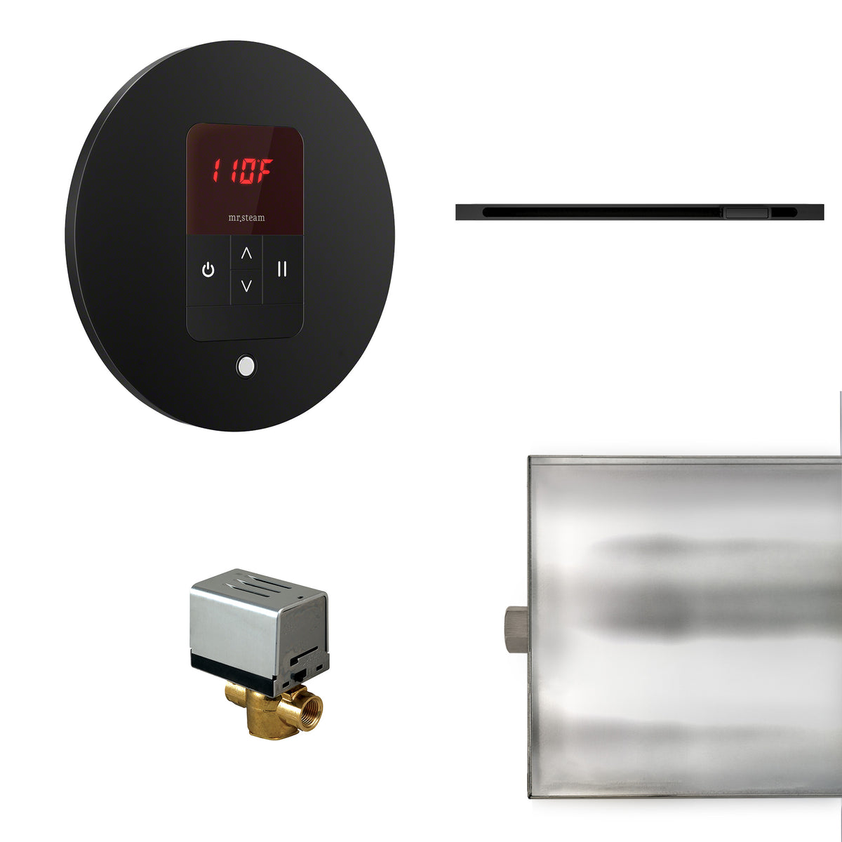 MrSteam - Basic Butler Linear Steam Shower Control Package with iTempo Control and Linear SteamHead in Round Matte Black