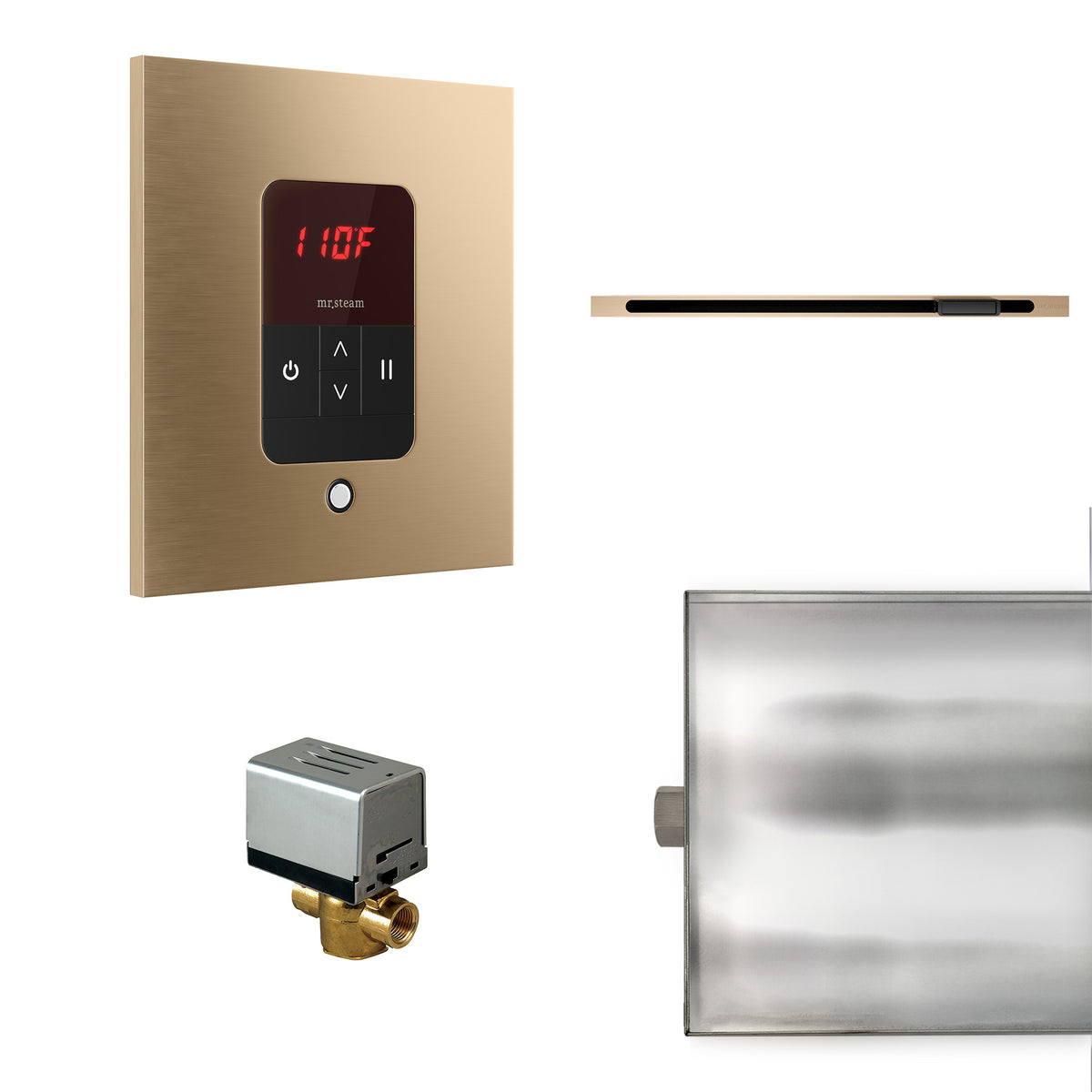 MrSteam - Basic Butler Linear Steam Shower Control Package with iTempo Control and Linear SteamHead in Square Brushed Bronze