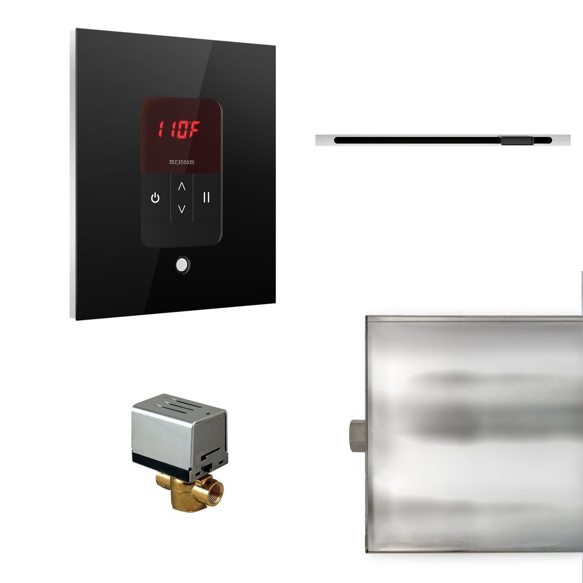 MrSteam - Basic Butler Linear Steam Shower Control Package with iTempo Control and Linear SteamHead in Square Glass Black