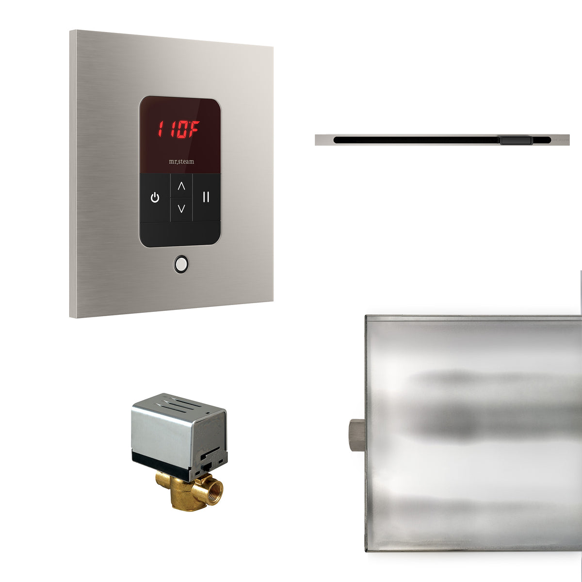 MrSteam - Basic Butler Linear Steam Shower Control Package with iTempo Control and Linear SteamHead in Square Brushed Nickel