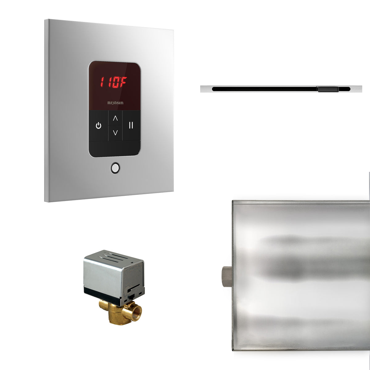 MrSteam - Basic Butler Linear Steam Shower Control Package with iTempo Control and Linear SteamHead in Square Polished Chrome