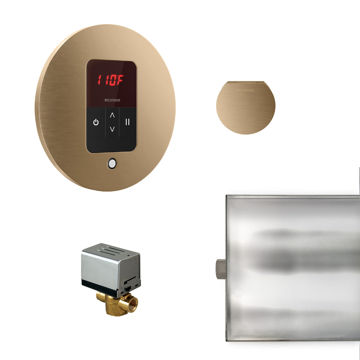 MrSteam - Basic Butler Steam Shower Control Package with iTempo Control and Aroma Designer SteamHead in Round Brushed Bronze
