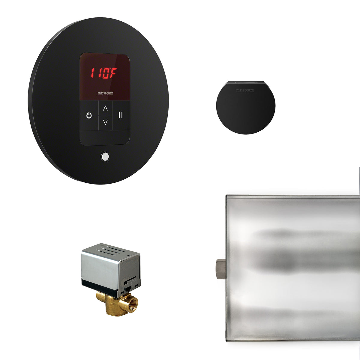MrSteam - Basic Butler Steam Shower Control Package with iTempo Control and Aroma Designer SteamHead in Round Matte Black
