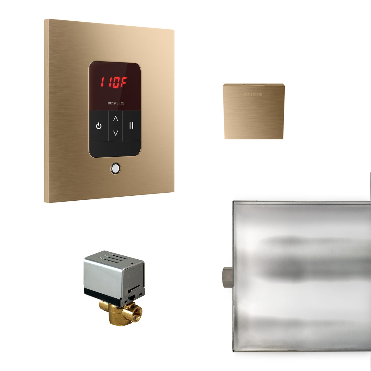 MrSteam - Basic Butler Steam Shower Control Package with iTempo Control and Aroma Designer SteamHead in Square Brushed Bronze
