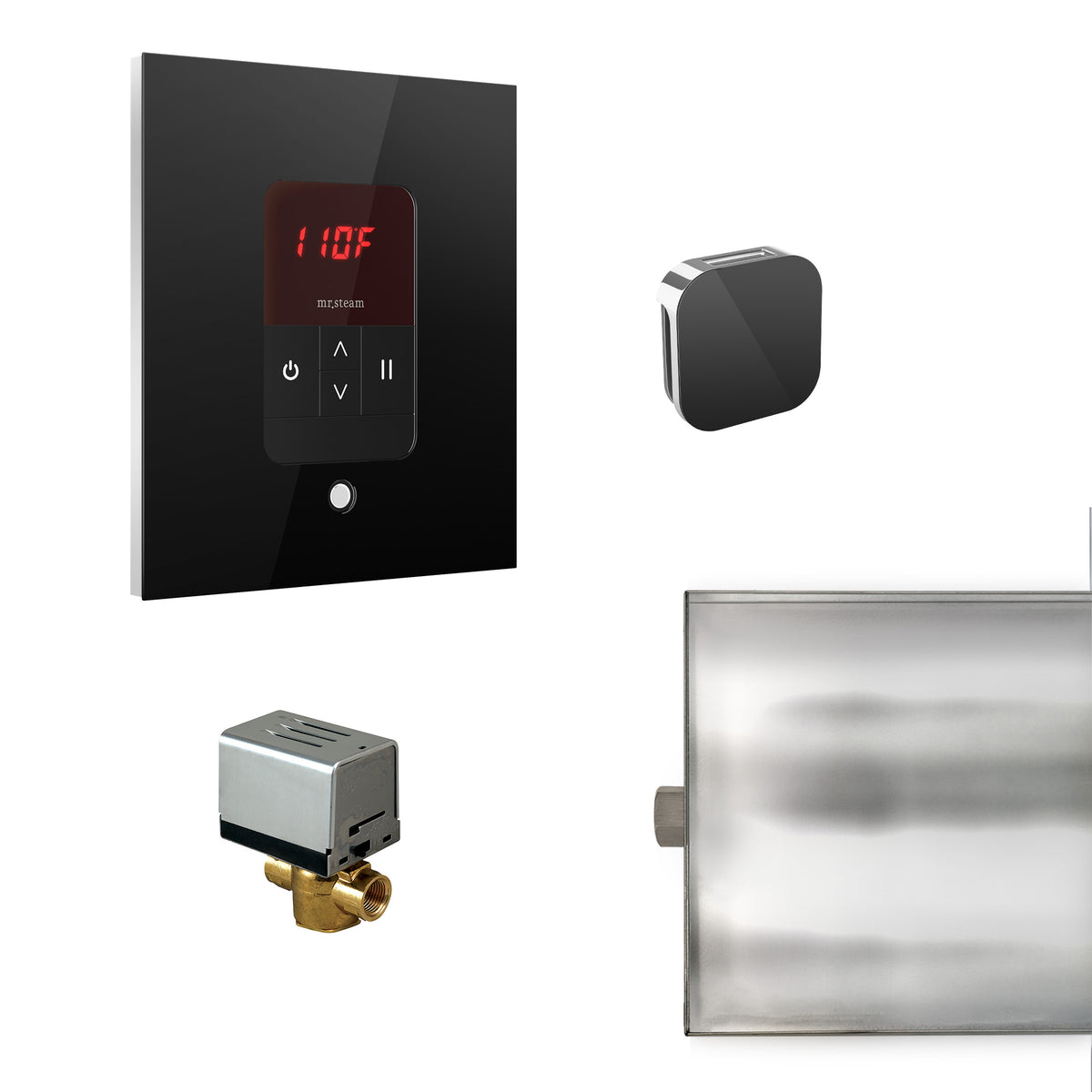MrSteam - Basic Butler Steam Shower Control Package with iTempo Control and Aroma Designer SteamHead in Square Glass Black