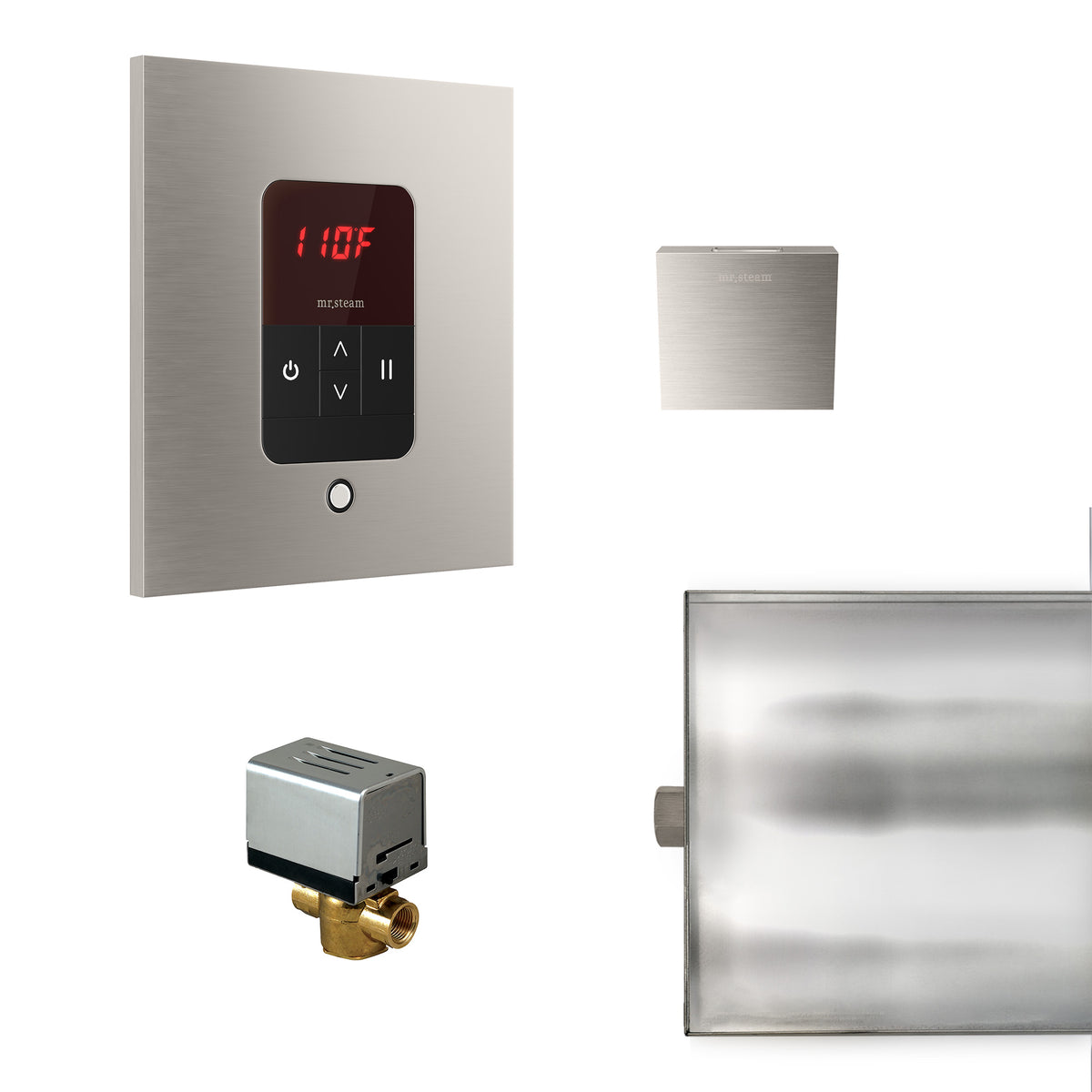 MrSteam - Basic Butler Steam Shower Control Package with iTempo Control and Aroma Designer SteamHead in Square Brushed Nickel