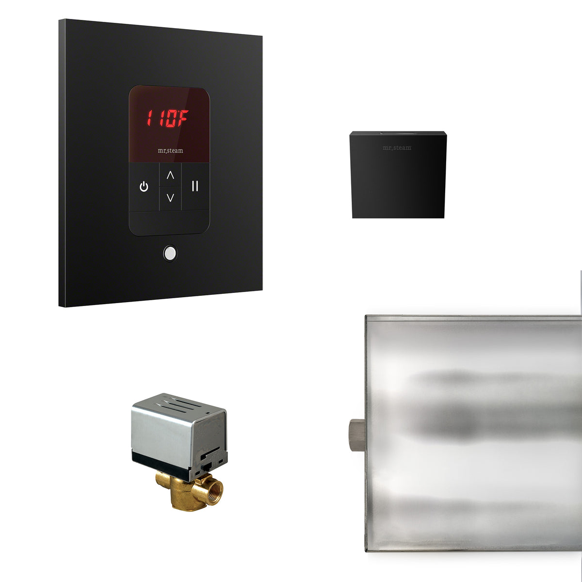 MrSteam - Basic Butler Steam Shower Control Package with iTempo Control and Aroma Designer SteamHead in Square Matte Black