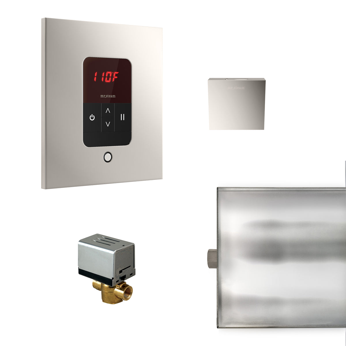 MrSteam - Basic Butler Steam Shower Control Package with iTempo Control and Aroma Designer SteamHead in Square Polished Nickel