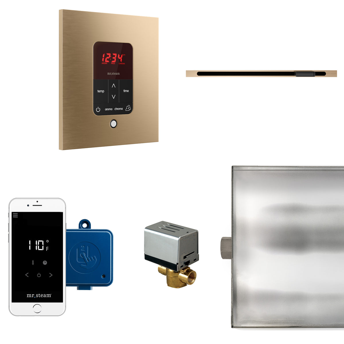 MrSteam - Butler Linear Steam Shower Control Package with iTempoPlus Control and Linear SteamHead in Square Brushed Bronze