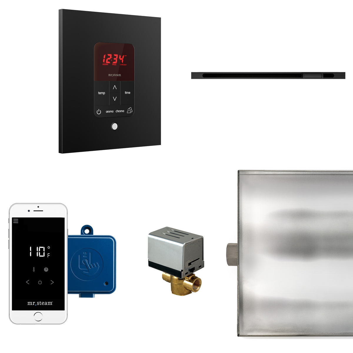 MrSteam - Butler Linear Steam Shower Control Package with iTempoPlus Control and Linear SteamHead in Square Matte Black