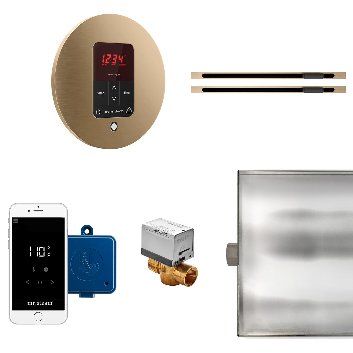 MrSteam - Butler Max Linear Steam Shower Control Package with iTempoPlus Control and Linear SteamHead in Round Brushed Bronze