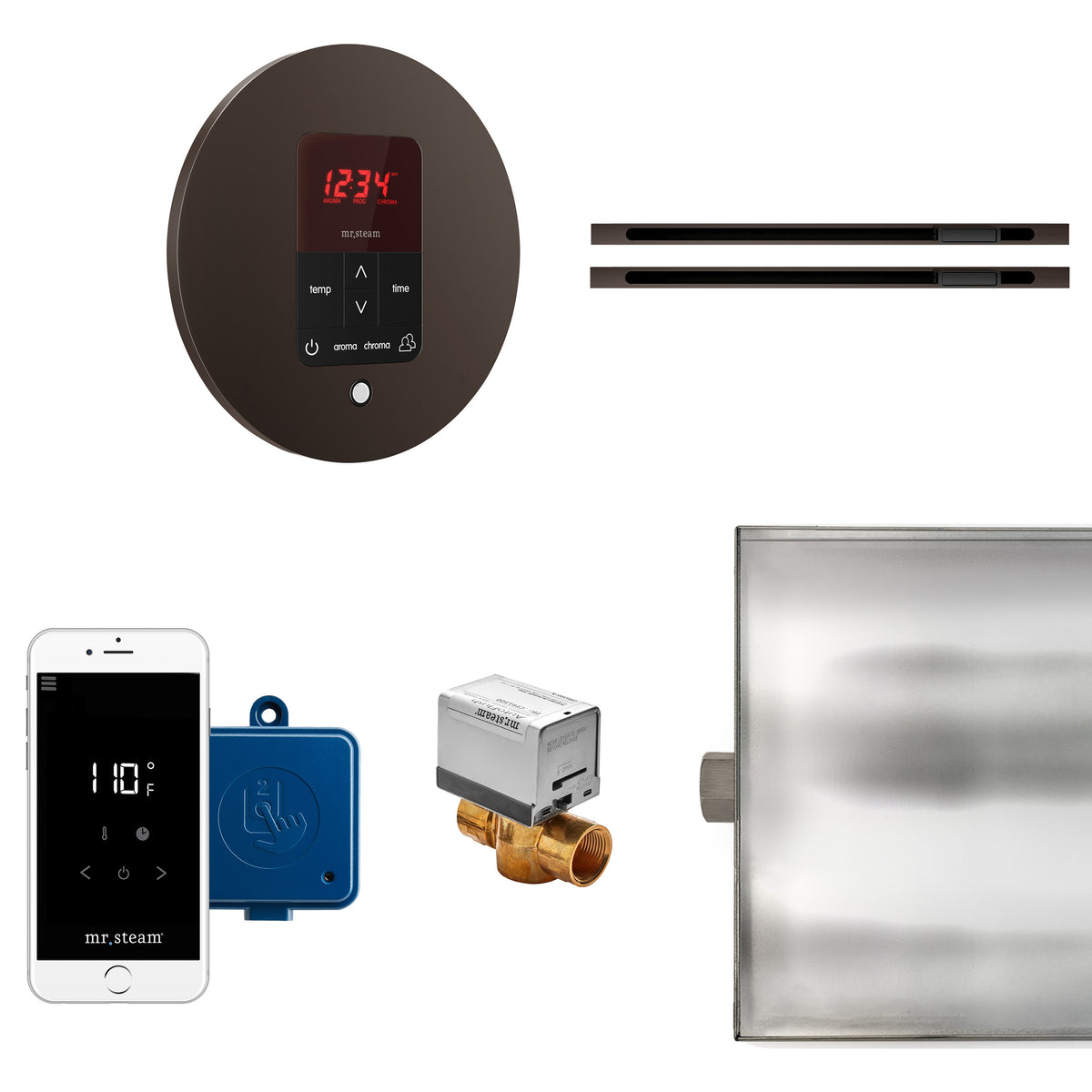 MrSteam - Butler Max Linear Steam Shower Control Package with iTempoPlus Control and Linear SteamHead in Round Oil Rubbed Bronze